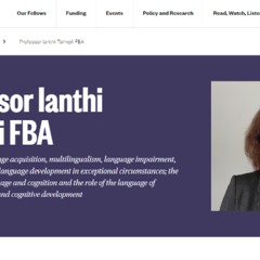 Image of Prof Ianthi Tsimpli FBA, elected Fellow of British Academy